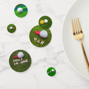 Golf ball with love on green grass confetti