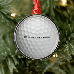 Golf Ball with Personalised Text and Number Metal Tree Decoration
