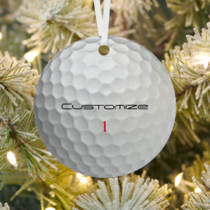 Golf Ball with Personalised Text and Number Metal Tree Decoration