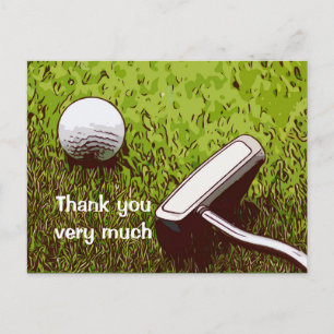 Golf ball with putter watercolor thank you card