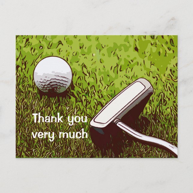 Golf ball with putter watercolor thank you card (Front)