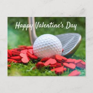 Golf ball with red heart for Valentine's Day Holiday Postcard