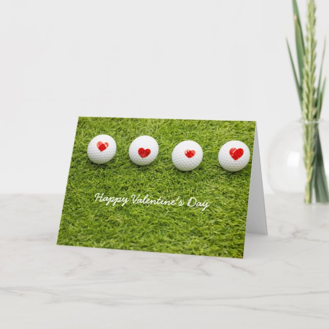 Golf ball with red heart on green Valentine's Day Card (Front)