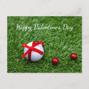Golf ball with red ribbon and balls Valentine's Holiday Postcard