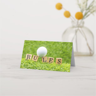 Golf Ball with RULES on green grass Place Card