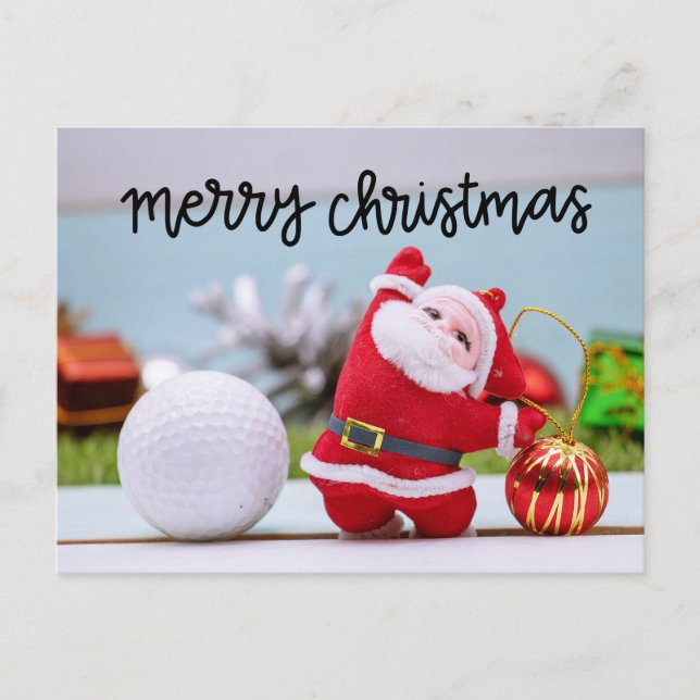 Golf ball with Santa Claus with Christmas Ornament Holiday Postcard (Front)