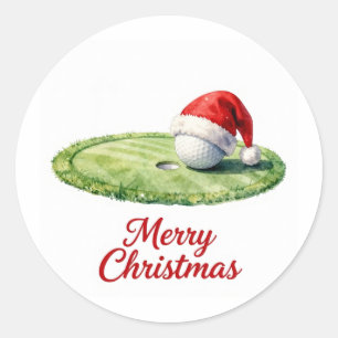 Golf ball with Santa Hat for Golfer Christmas  Classic Round Sticker