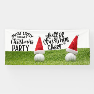 Golf Ball with Santa hat Golfer Christmas Party Banner