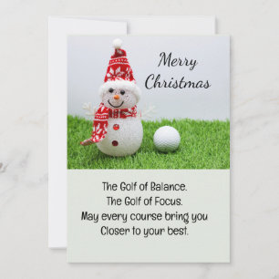 Golf ball with Snowman  golfer Christmas Holiday Card
