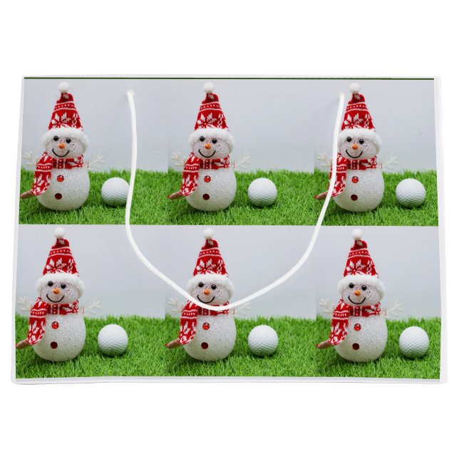 Golf ball with Snowman on Christmas Holiday Large Gift Bag (Front)