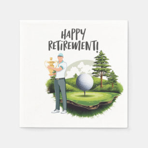 Golf ball with tee for golfer retirement party napkin
