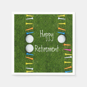 Golf ball with tee on green Happy Retirement Napkin