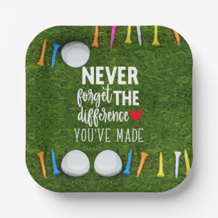 Golf ball with tee on green Happy Retirement Paper Plate