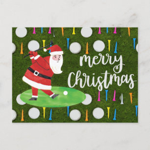 Golf ball with teee and Santa Claus for Christmas Holiday Postcard