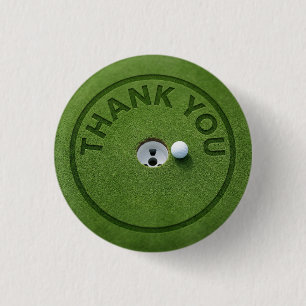 Golf ball with text Thank you on green grass 3 Cm Round Badge