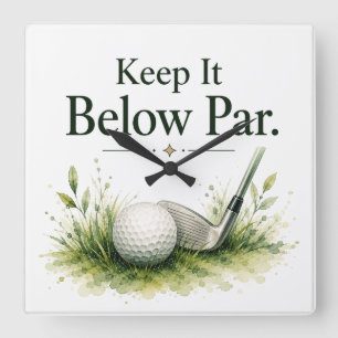 Golf ball with text watercolor square wall clock