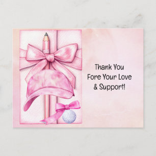 Golf ball with thank you on pink for baby girl postcard