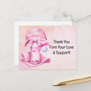 Golf ball with thank you on pink for baby girl  postcard