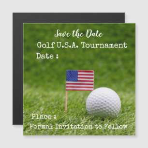 Golf ball with U.S.A. flag on green grass Magnetic Invitation
