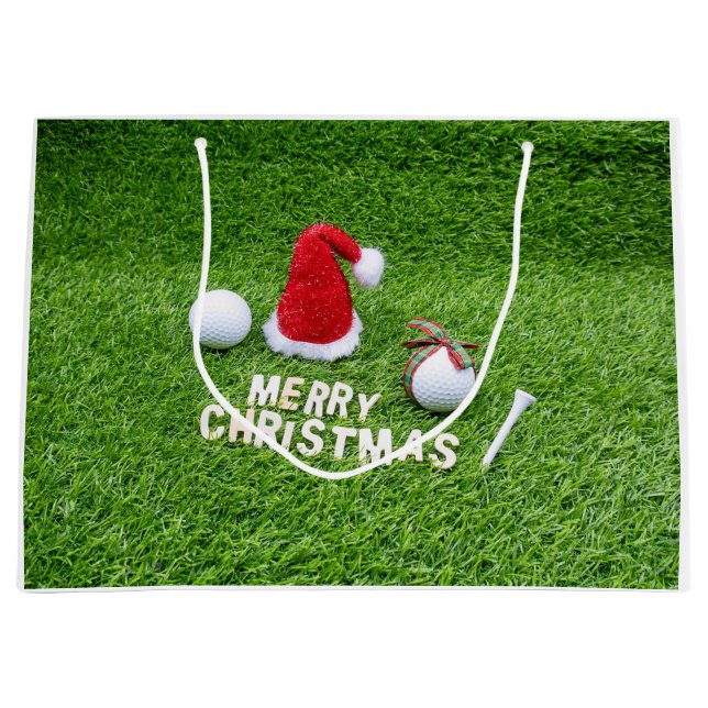 Golf ball with word  Merry Christmas    Large Gift Bag (Front)