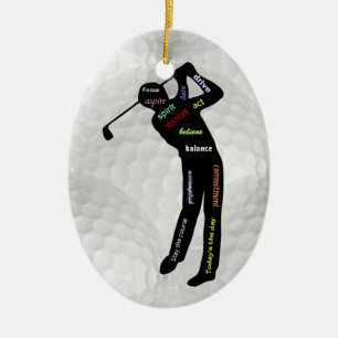 Golf Balls and Golfing Motivational Words Ceramic Ceramic Tree Decoration