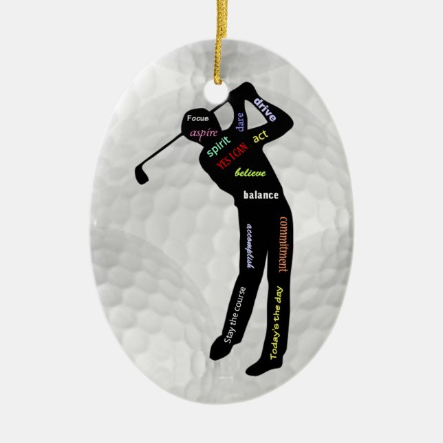Golf Balls and Golfing Motivational Words Ceramic  Ceramic Tree Decoration (Front)