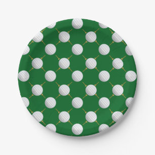 Golf balls and Tees on Green Paper Plate