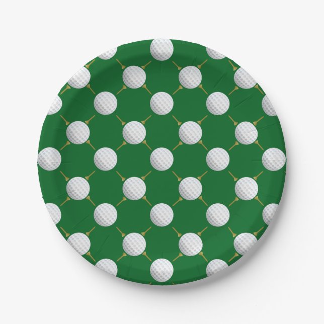 Golf balls and Tees on Green Paper Plate (Front)