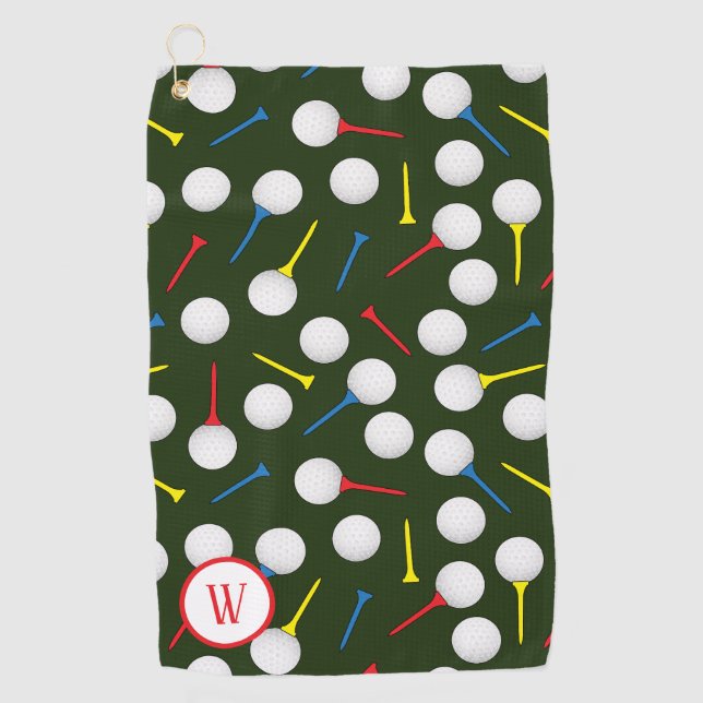 Golf Balls and Tees Patterned Golfer Monogram Towel (Front)