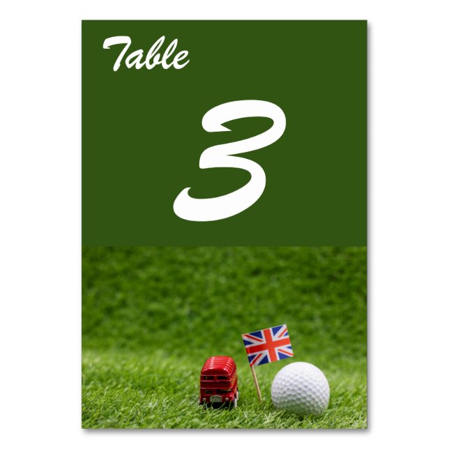 Golf balls and Union Jack Flag London England UK Table Number (Front)