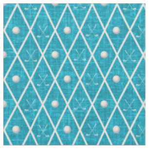 Golf Balls & Clubs Argyle on Aqua Blue Fabric