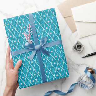 Golf Balls & Clubs Argyle on Aqua Blue Wrapping Paper