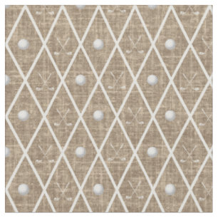 Golf Balls & Clubs Argyle on Caramel Fabric