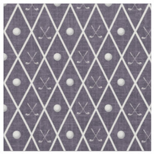 Golf Balls & Clubs Argyle on Dark Purple Fabric