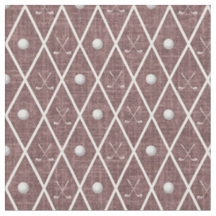 Golf Balls & Clubs Argyle on Grey Red Fabric