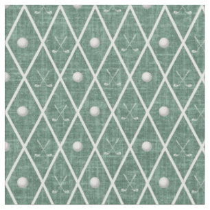 Golf Balls & Clubs Argyle on Hunter Green Fabric