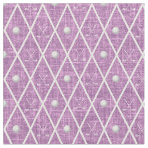 Golf Balls & Clubs Argyle on Light Pink Purple Fabric