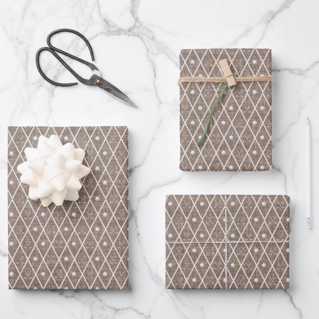 Golf Balls & Clubs Argyle on Medium Brown Wrapping Paper Sheet (Front)