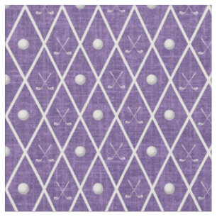 Golf Balls & Clubs Argyle on Purple Fabric