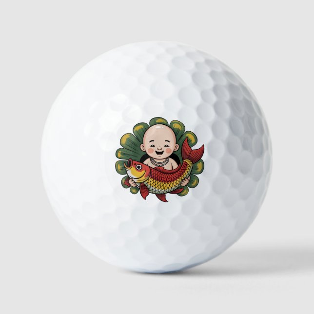 Golf Balls | Cute Boy with Lucky Koi (Front)
