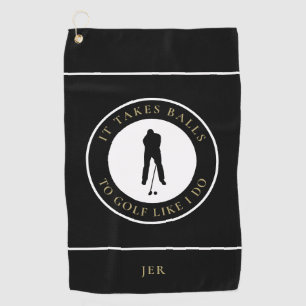 Golf Balls Humour Golfer Pun Monogrammed Black Gol Golf Towel