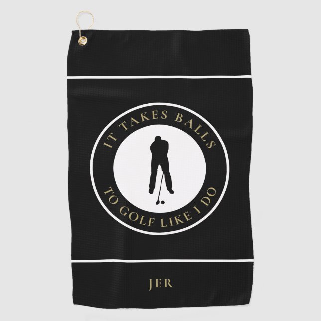 Golf Balls Humour Golfer Pun Monogrammed Black Gol Golf Towel (Front)