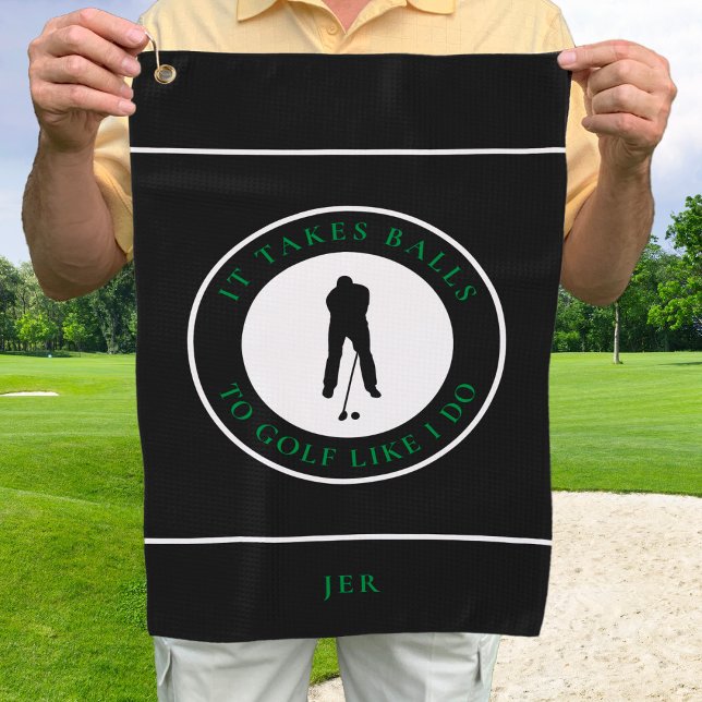 Golf Balls Humour Golfer Sports Pun Monogram Black Golf Towel (Golf Balls Humor Golfer Sports Pun Monogram Black Golf Towel)