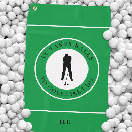 Golf Balls Humour Golfer Sports Pun Monogram Green Golf Towel