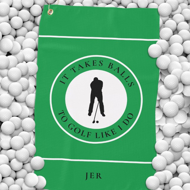 Golf Balls Humour Golfer Sports Pun Monogram Green Golf Towel (Golf Balls Humor Golfer Sports Pun Monogram Green Golf Towel Displayed on Golf Balls)