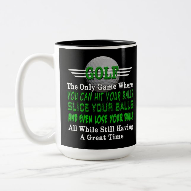 Golf Balls Humour Two-Tone Coffee Mug (Left)