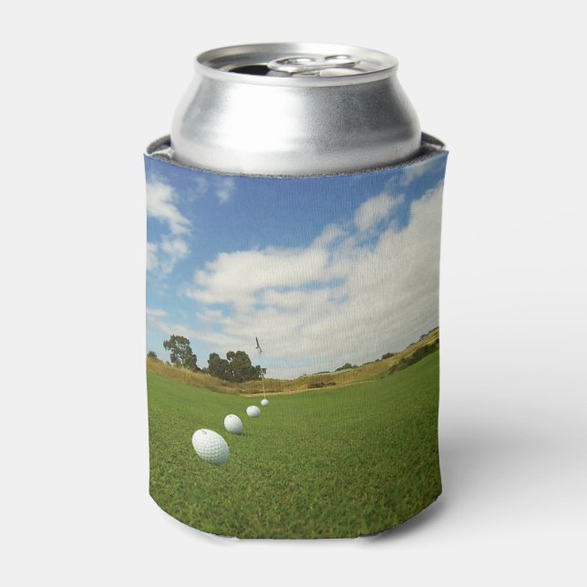 Golf Balls Lined Up To The Flag, Can Cooler (Can Front)