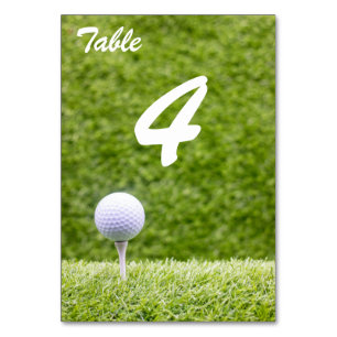Golf balls on tee on green grass table number