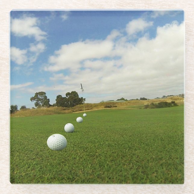 Golf Balls On The Green, Glass Coaster (Front)