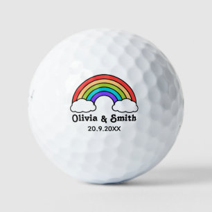 Golf Balls Personalised Couple Name Date Rainbow